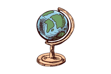 Hand-drawn colored globe for travel and geography in vintage engraved styleのイラスト素材