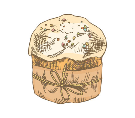 Hand-drawn colored sketch of the easter cake. Easter Holiday.のイラスト素材