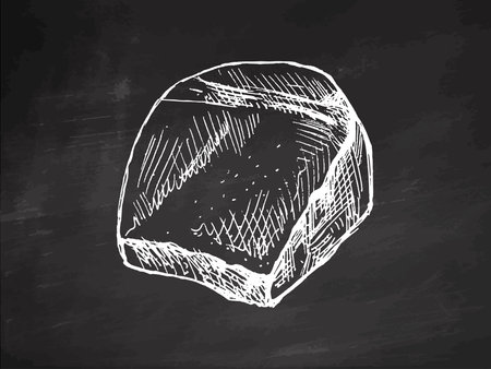 Monochrome hand drawn illustration of natural stone or rock with textured surface and jagged edges, chalk on blackboard in vintage engraving style.のイラスト素材