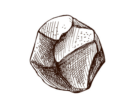 Rustic monochrome hand drawn stone or rock illustration in vintage engraving style. Natural outdoor element for camping and forest scenes.のイラスト素材
