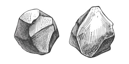 Rustic colored hand drawn stone or rock illustration in vintage engraving style. Natural outdoor element for camping and forest scenes.のイラスト素材