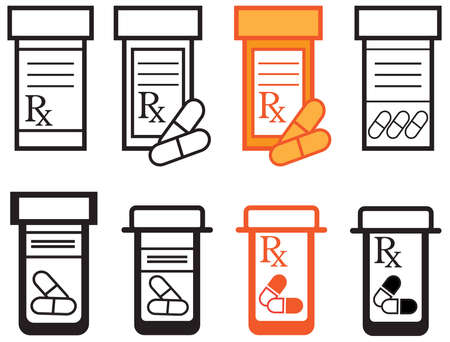 A variety of prescription pill bottles.のイラスト素材