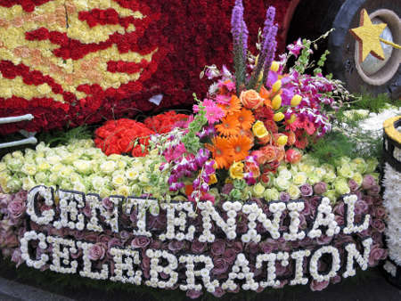 PASADENA, CA - JANUARY 1: The City of Burbank float "Centennial Celebration" won the Founder's Trophy at the 122nd Tournament of Roses Parade on January 1, 2011 in Pasadena, California.のeditorial素材