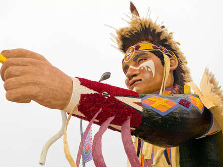 PASADENA, CA - JANUARY 2, 2011: The Saving Americas Mustangs Foundation float was displayed at the 122nd Tournament of Roses Parade. This photograph is a close-up detail of the float. The "One Nation" float was also on display on January 2nd.のeditorial素材