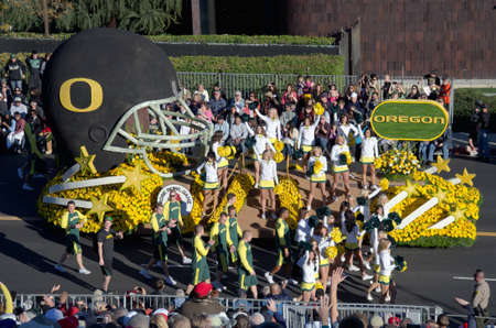 Pasadena, California, USA - January 2, 2012: The University of Oregon float was seen in the 123rd...