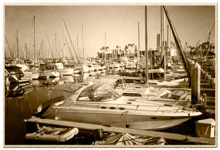 Vintage photograph of the boats in the marina. の写真素材