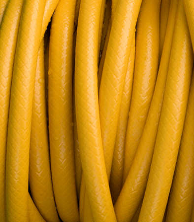 Abstract image of a poorly coiled yellow garden hose.