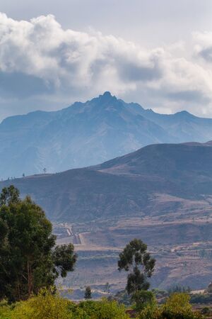 Mountains, wetlands, lagoons and landscape around Huacarpay Lake near Cusco, Peruの写真素材