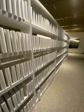 Exterior and interior of the new House of Wisdom library in Sharjah, United Arab Emirates
