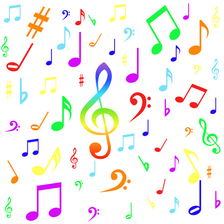 Seamless pattern with colourful music notes and white background. Vector.のイラスト素材