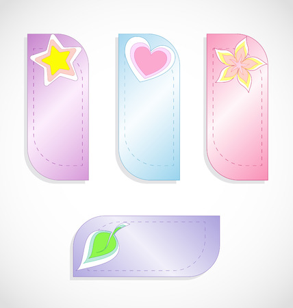 Vector set of colored labels or bookmarks with star, heart, flower and leafのイラスト素材
