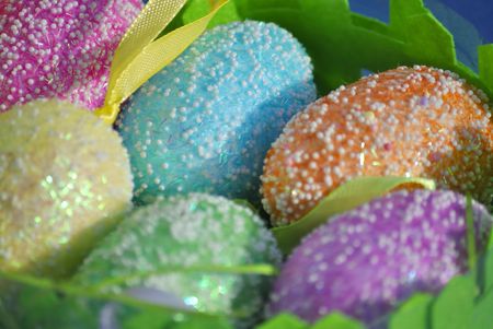 Close up of colorful decorative easter eggs.の写真素材