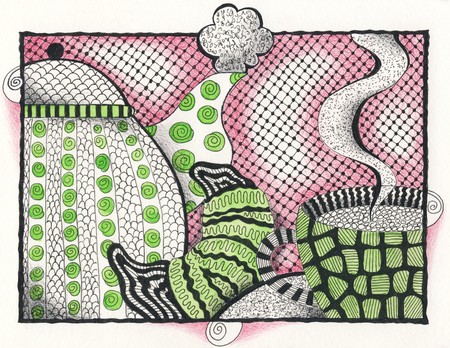 Breakfast - zen doodle illustration with pen ink and pencils