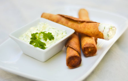 Chicken Sticks with mayonnaise sauceの写真素材