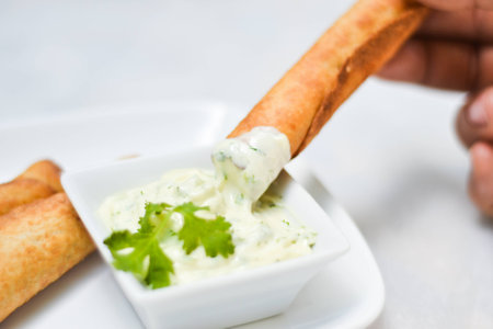 Chicken Sticks with mayonnaise sauceの写真素材
