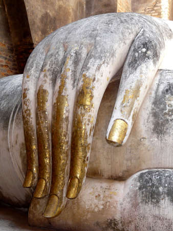 Sukothai Historical Park, Wat Si Chum, worshiping hand of Buddha statue, Buddhism, temple, Thailandのeditorial素材