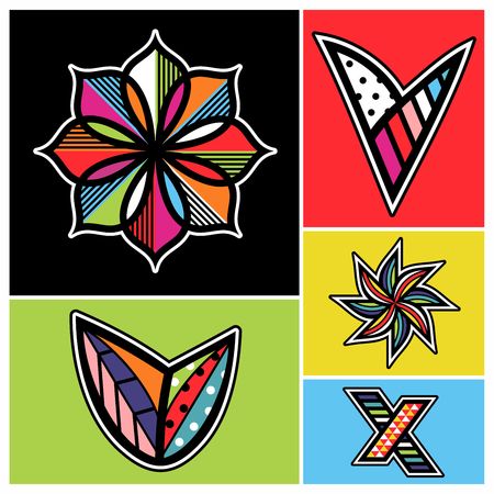 Icons pop art style in colorful set of design elements for tagging.のイラスト素材