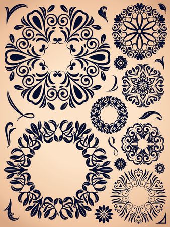 Ornate wreath elements. Vintage round shapes collection.のイラスト素材