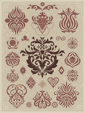 Collection of floral vintage elements for page decoration.のイラスト素材
