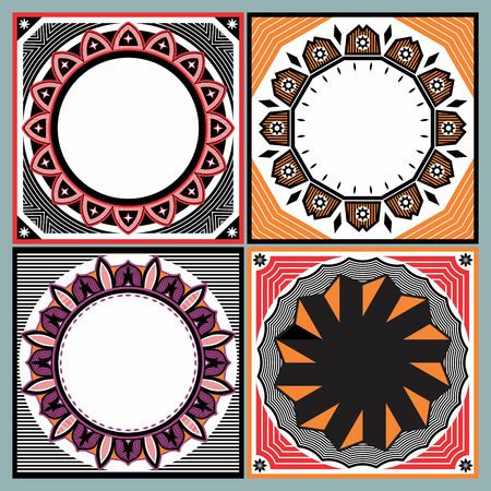 Set of ethnic labels. Colorful folk art.のイラスト素材