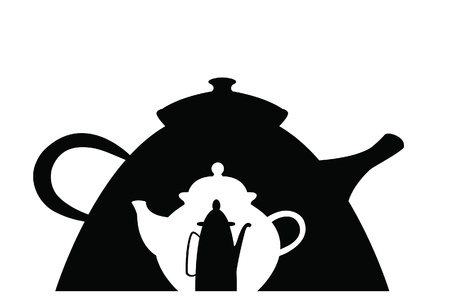 image of three different black and white teapots of different size and shape embedded in oneのイラスト素材