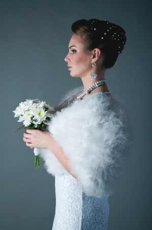 young pretty fashion bride wearing elegant makeupの写真素材