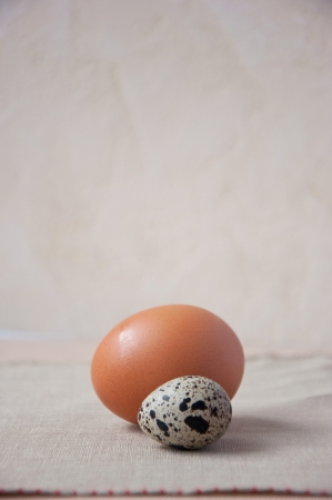 small quail egg and chicken eggの写真素材