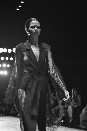 SYDNEY / AUSTRALIA - MAY 16: Model walks on runway during sexy lace female MISHA collection fashion show during Mercedes Benz Fashion Week Australia on 16 May 2016 in Carriageworks in Sydneyのeditorial素材