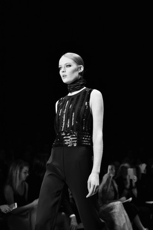SYDNEY / AUSTRALIA - MAY 16: Model walks on runway during sexy lace female MISHA collection fashion show during Mercedes Benz Fashion Week Australia on 16 May 2016 in Carriageworks in Sydneyのeditorial素材