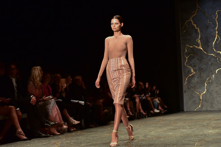 SYDNEY / AUSTRALIA - MAY 16: Model walks on runway during sexy lace female MISHA collection fashion show during Mercedes Benz Fashion Week Australia on 16 May 2016 in Carriageworks in Sydneyのeditorial素材