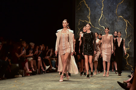 SYDNEY / AUSTRALIA - MAY 16: Models walk at finale on runway during sexy lace female MISHA collection fashion show during Mercedes Benz Fashion Week Australia on 16 May 2016 in Carriageworks in Sydneyのeditorial素材