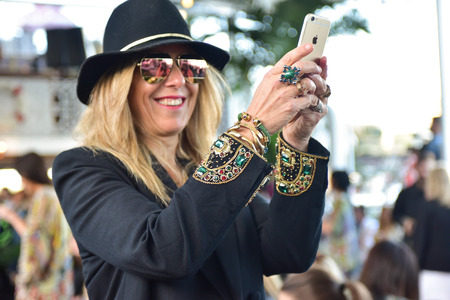 SYDNEY / AUSTRALIA - MAY 19: Details of stage decorations with fruits masks and feathers and details of clothing and accessories at runway during Camilla Franks collection fashion show on Seadeck boat  in Sydney Harbour during Mercedes Benz Fashion Week Aのeditorial素材