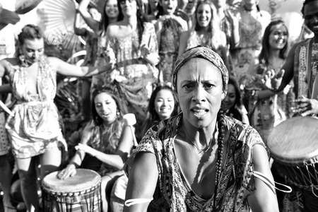 SYDNEY / AUSTRALIA - MAY 19: Dancers perform and have fun during Camilla Franks collection fashion show on Seadeck boat  in Sydney Harbour during Mercedes Benz Fashion Week Australia on 19 May 2016のeditorial素材