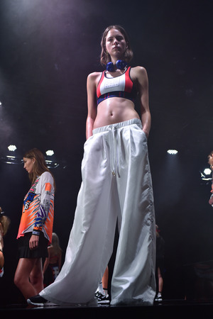 SYDNEY / AUSTRALIA - MAY 19: Models pose during Our Sport collection by P.E Nation fashion show Mercedes Benz Fashion Week Australia on 18 May 2016 in Carriageworks in Sydneyのeditorial素材