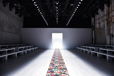 SYDNEY / AUSTRALIA - 20 May: Empty runway stage behind the scene before start of Bianca Spender backstage fashion show at Mercedes Benz Fashion Week  Australia on 20 May 2016 in Carriageworks Sydneyのeditorial素材