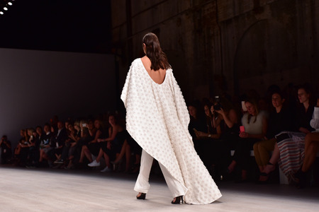 SYDNEY / AUSTRALIA - 17 May: Model walks runway catwalk during Steven Khalil fashion show at Mercedes Benz Fashion Week Australia on 20 May 2016 in Carriageworks Sydneyのeditorial素材
