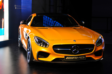 SYDNEY / AUSTRALIA - 16 April 2015: Mercedes Benz AMG car stands in the hall of Carriageworks building Sydney on 16 April 2015のeditorial素材
