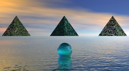 Pyramids at the edge of the waterの写真素材