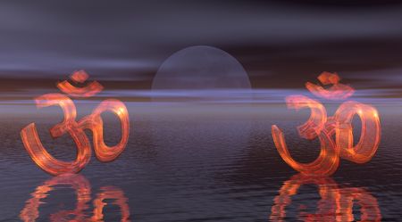 Two aum color fires  surle' in with a purple black landscape
