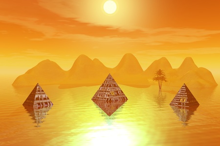 pyramids and mountain and tree yellowの写真素材