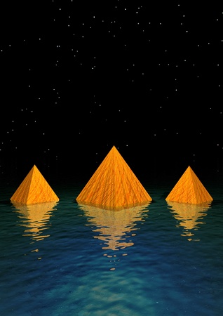 pyramids orange and waterの写真素材