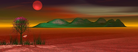 mountain and planet redの写真素材