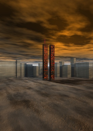 world trade center and sky orange, new-yorkの写真素材