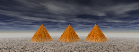pyramids yellow and sky blueの写真素材