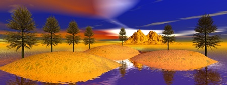 fire trees and mountainの写真素材