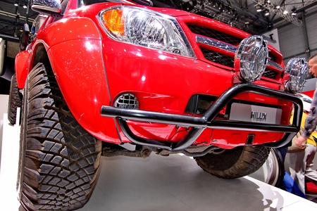 GENEVA / MARCH 16 Toyota Hilux red on display at the 82nd  international motor show Palexpo-Geneva...
