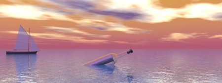 bottle and sea and skyの写真素材