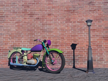 motorbike and sreet lampの写真素材