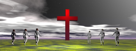 cross red and men and womenの写真素材