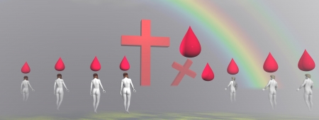 cross red and men and womenの写真素材